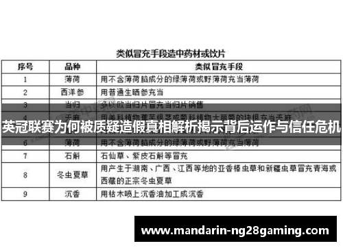 英冠联赛为何被质疑造假真相解析揭示背后运作与信任危机
